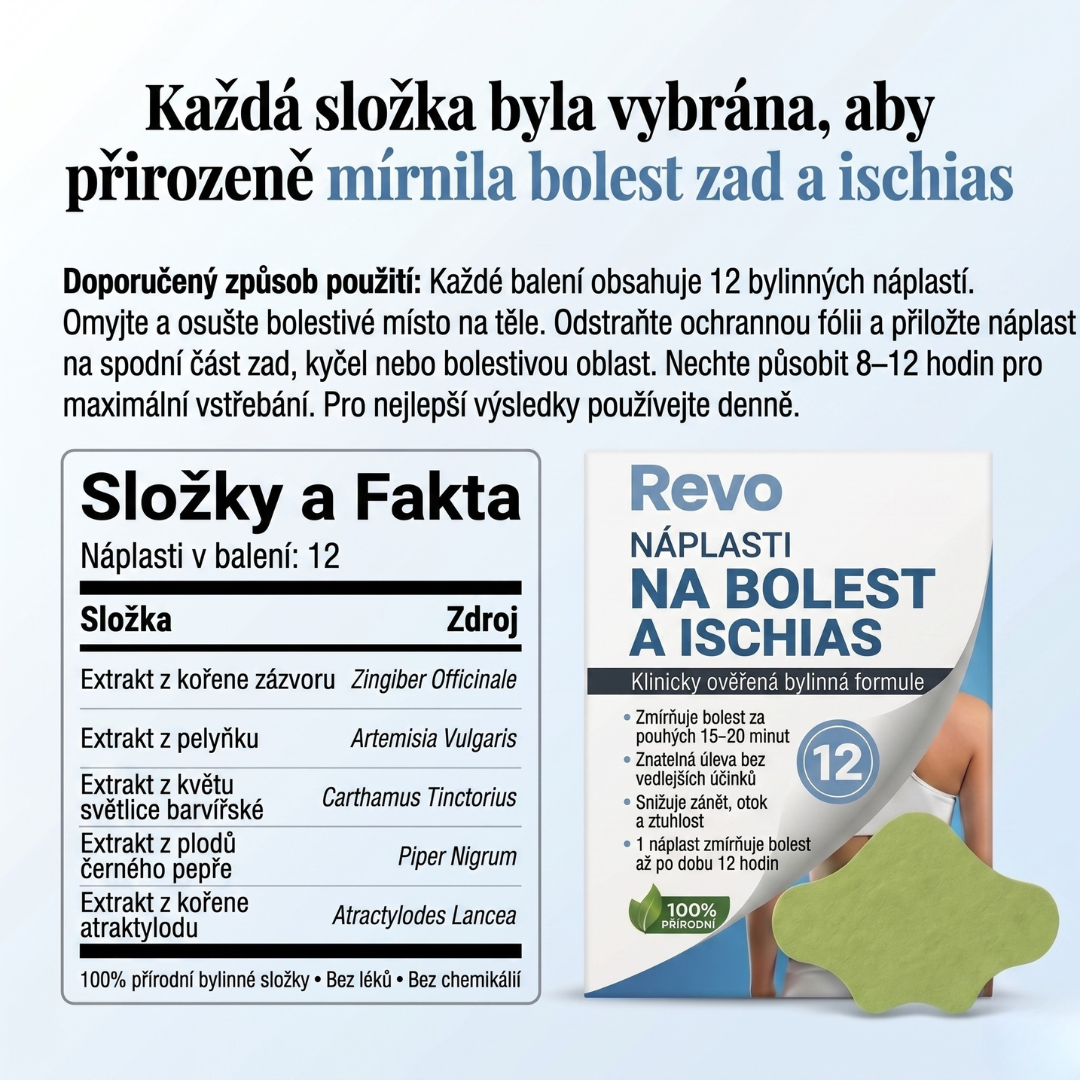 Náplasti pro úlevu od bolesti zad, ischiasu, kolen a ramen